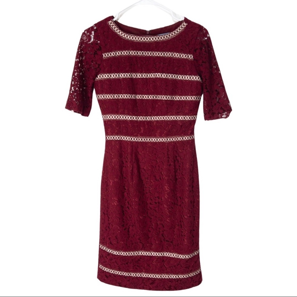 Antonio Melani Red Lace Dress Half Sleeve Womens Size 0 Midi Wimsigoth Academia